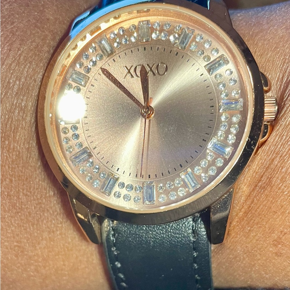 XOXO Gold and Black Watch. With Crystal Accents 9 inches long